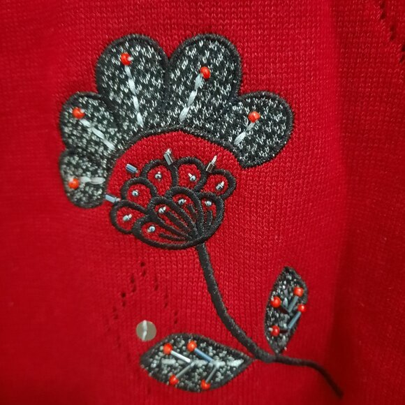 NWT Alfred Dunner Dark Red Embroidered Sequins Beaded Sweater - Picture 2 of 7